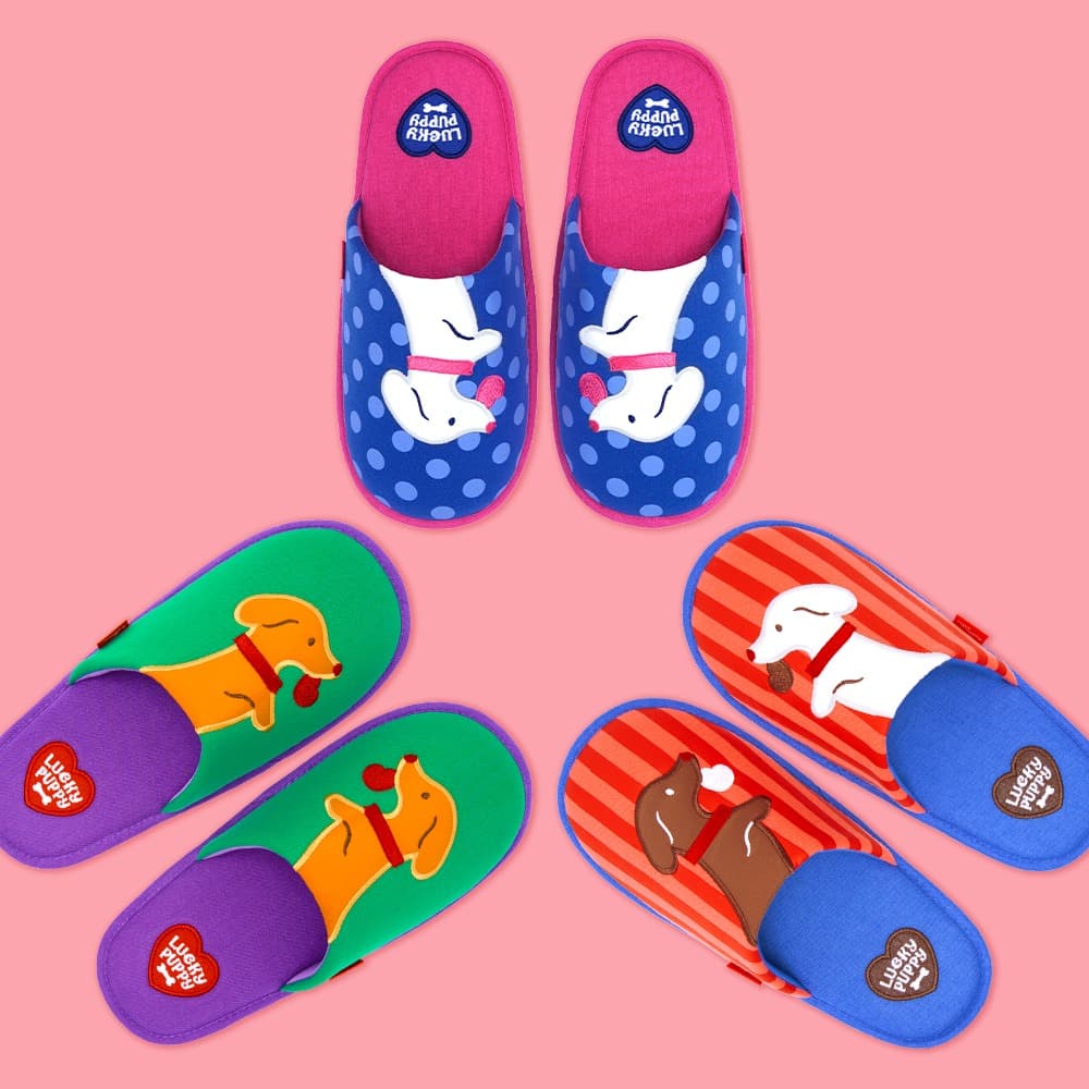 Wiggle Wiggle Washable Fabric Home Slipper - Lucky Puppy Wiggle Wiggle | แฟชั่น | Pickipop